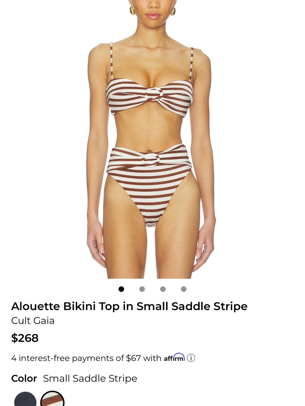 Cult Gaia Saddle-Stripe Bikini Set in Brown and Cream. Top is S . Bottom is XS.